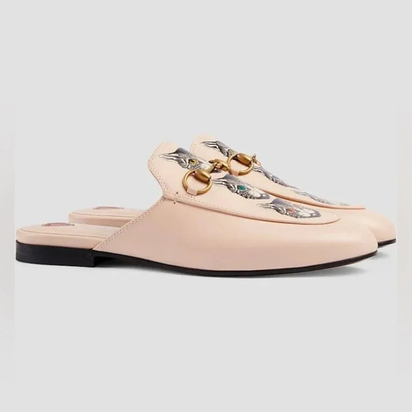 NIB Gucci Pink Leather Mystic Cat Princetown Mules Flats Size 37 - Picture 3 of 12